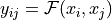 y_{ij} = \mathcal{F}(x_i, x_j)
